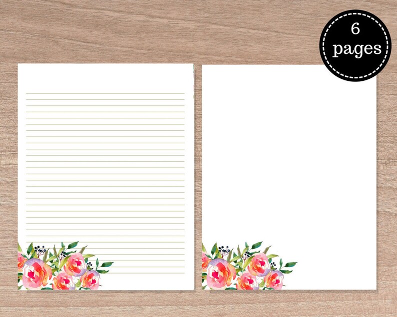 floral letter paper printables writing paper 85 x 11 in etsy