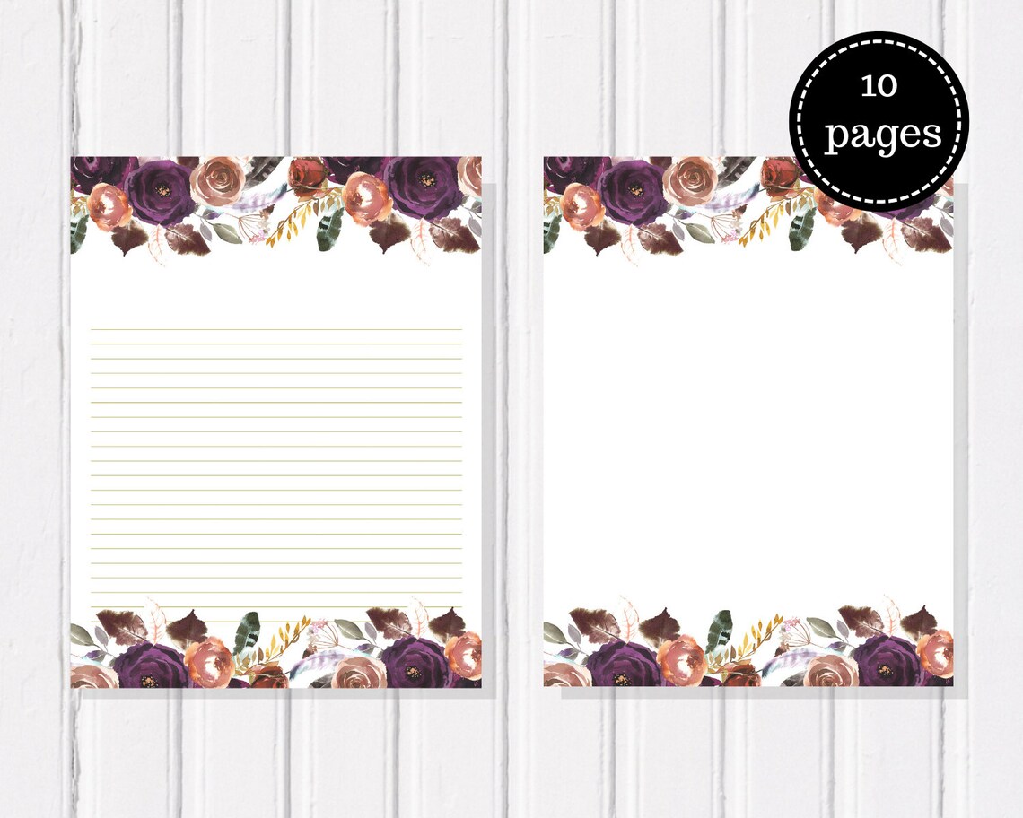 Printable stationery set Boho Floral Stationary for House | Etsy