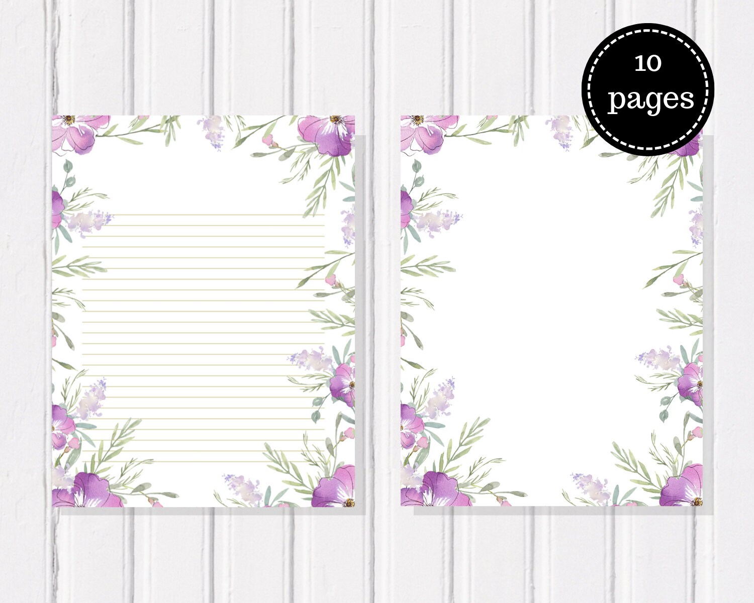 Purple Stationery Set Printable Page Letter Paper PDF Etsy