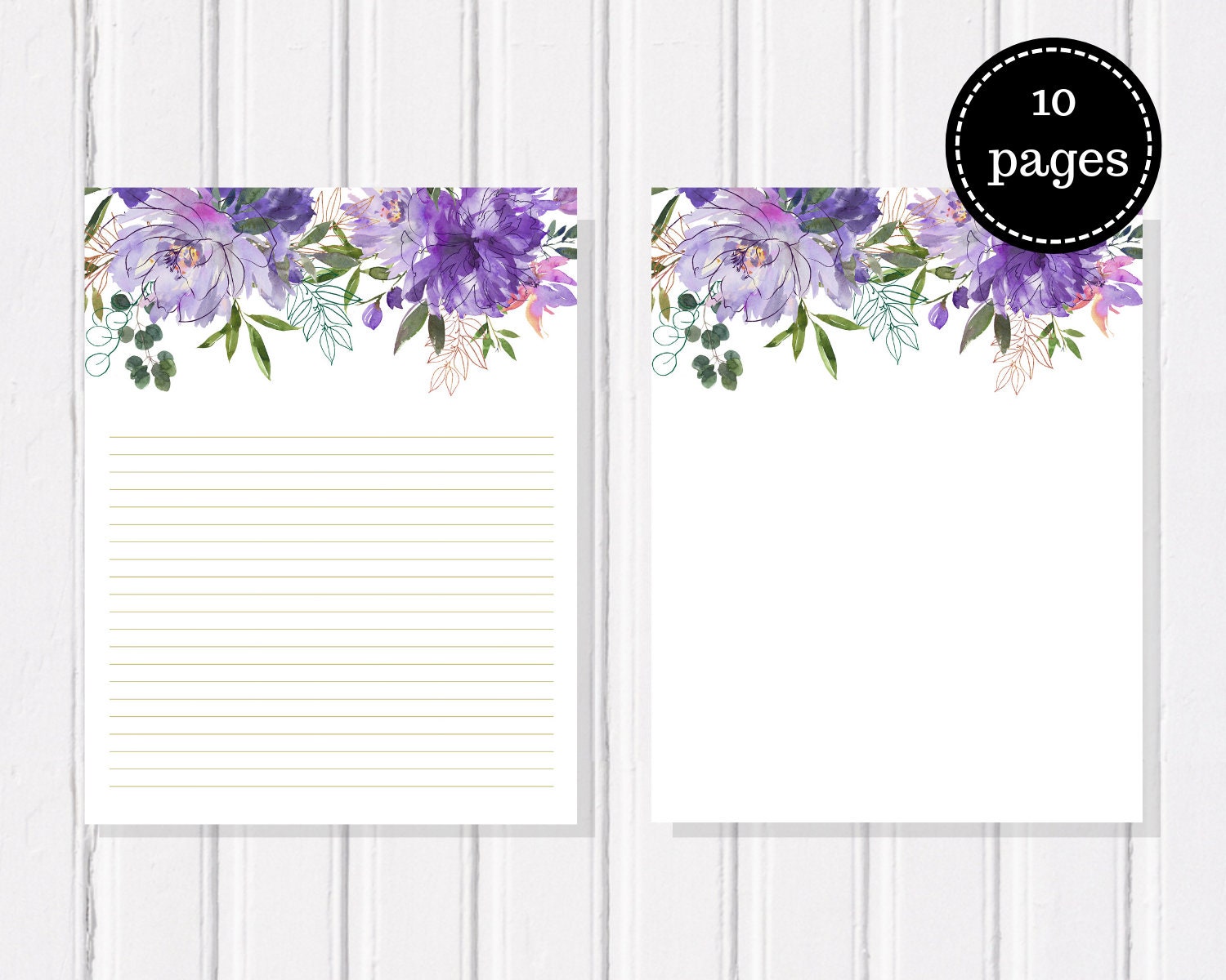 Floral Stationery Set Purple Floral Stationery Printable Etsy