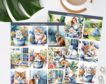 Digital stickers Cat lover Printable for Journaling Goodnotes Sticker pack EC planning page Sticker set for Cat Mom Gifts For Her Happy Cat