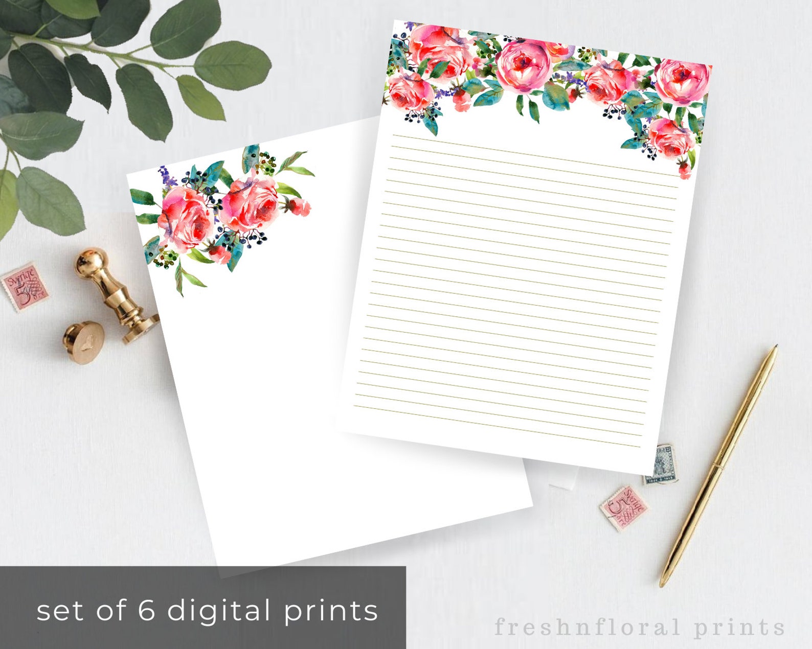 floral writing paper printables letter paper 85 x 11 in etsy