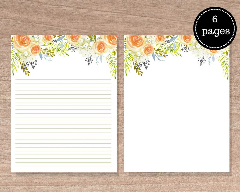 floral writing paper printables letter paper 85 x 11 in etsy