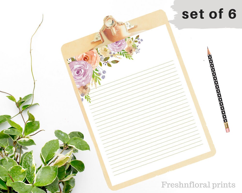 set of 6 writing paper printables letter paper 85 x 11 in etsy