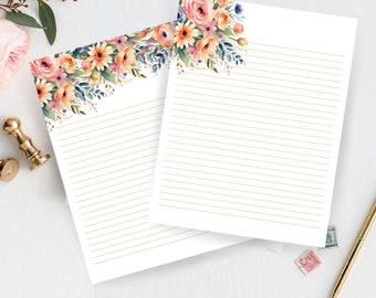 Floral writing pages for spring stationery letter pad printable gift set Instant download Letter paper set Floral print writing pages pastel