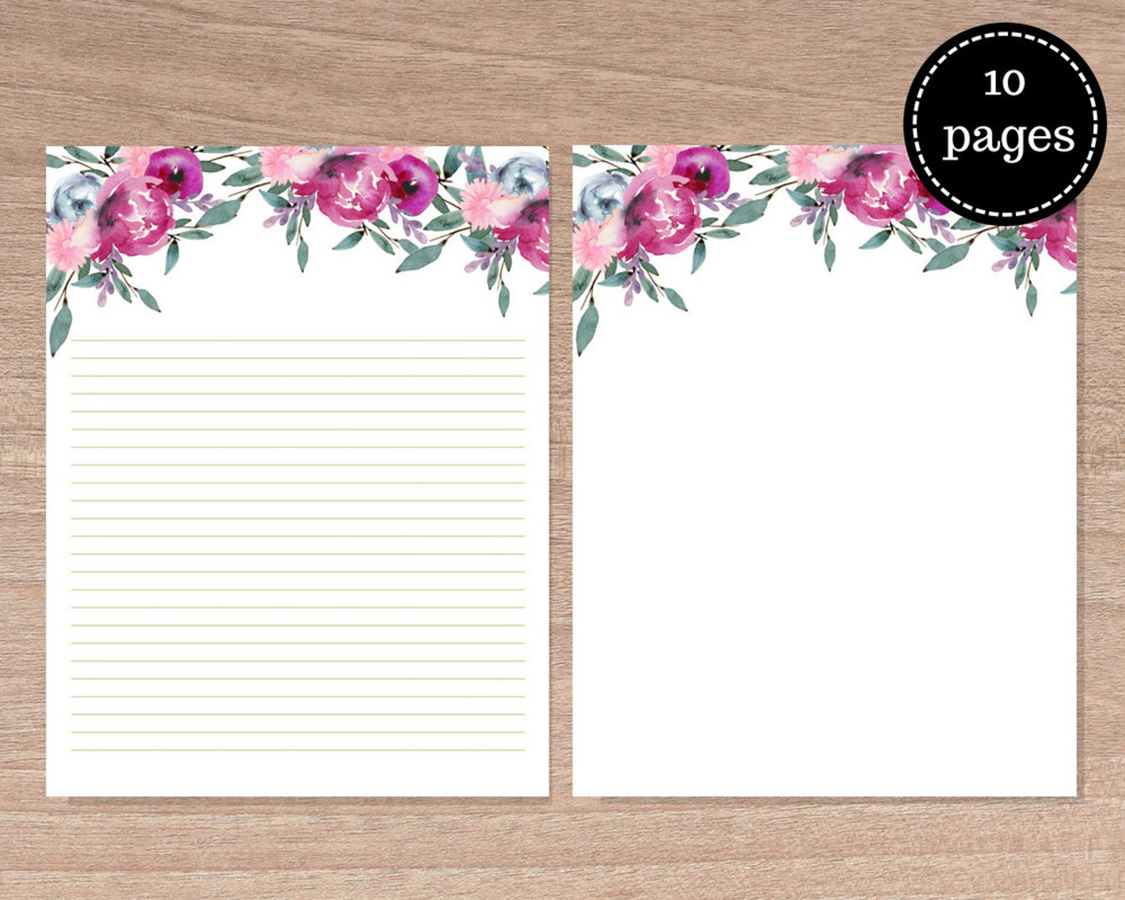 Pink Printable Writing Paper Set Printable Notepad PDF Etsy
