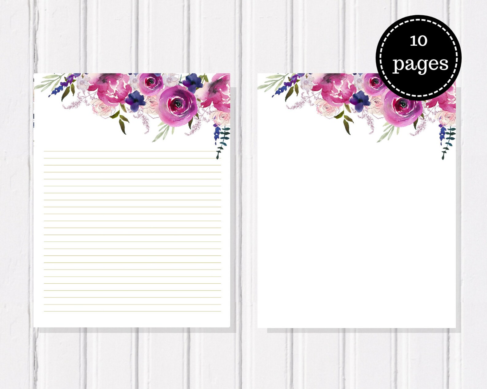 floral writing paper printables letter paper 85 x 11 in etsy