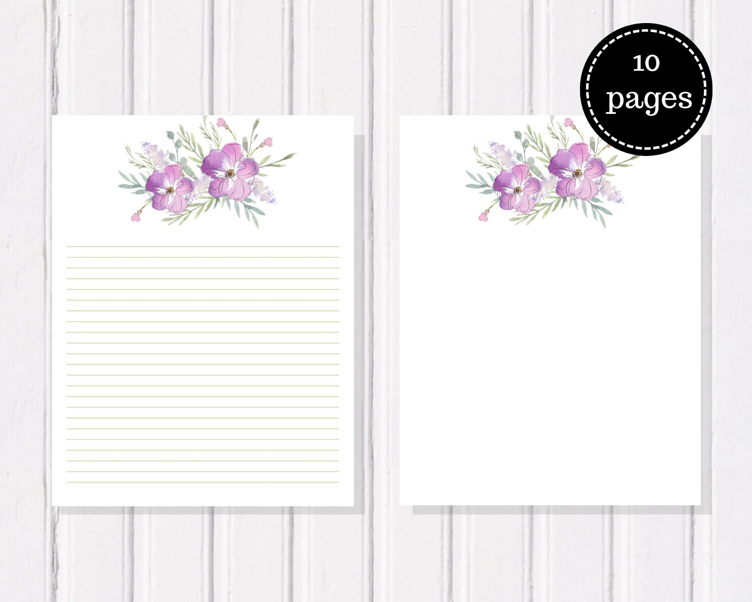 Purple Stationery Set Printable Page Letter Paper PDF | Etsy