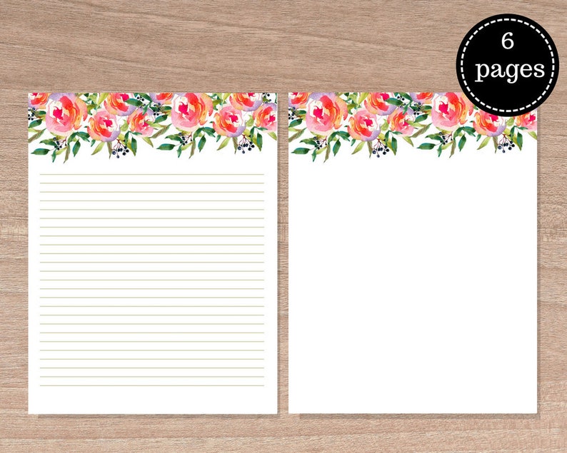 floral letter paper printables writing paper 85 x 11 in etsy