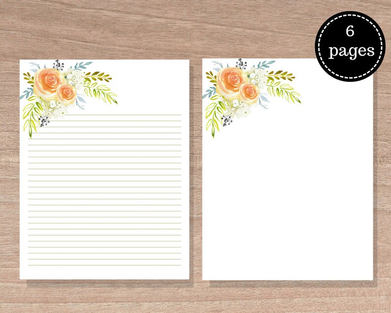 floral writing paper printables letter paper 85 x 11 in etsy