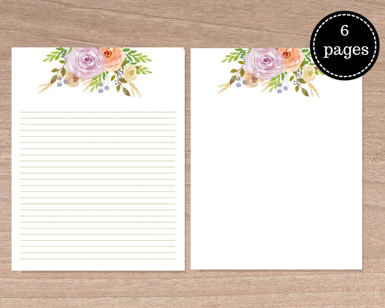 set of 6 writing paper printables letter paper 85 x 11 in etsy