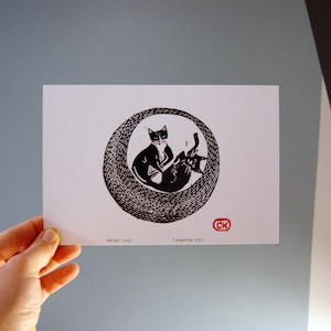 Panier Chats - Impression lino originale