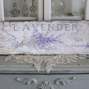 Shabby Chic Lavender Wood Sign French Flower Wall Art by Debi Coules