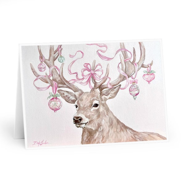 Shabby Chic Christmas Stag Greeting Cards Heavy Stock Original Debi Coules Art Set of 5