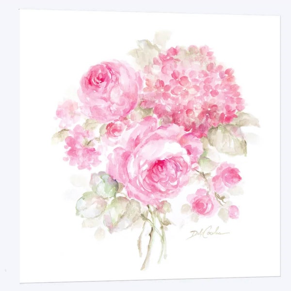 Shabby Chic Pink Roses Fine Art Giclee Watercolor Print Floral Wall Decor by Debi Coules