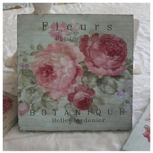 Shabby Chic Fleurs Wood Sign French Chic Romantic Roses Flower Wall Decor by Debi Coules