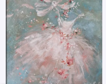 Ballet Tutu Art Print: Pink Roses, Shabby Chic Wall Decor by Debi Coules