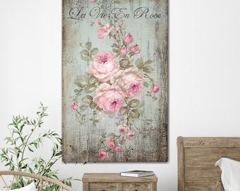 Shabby Chic Romantic Roses La Vie En Rose Canvas  Giclee Print