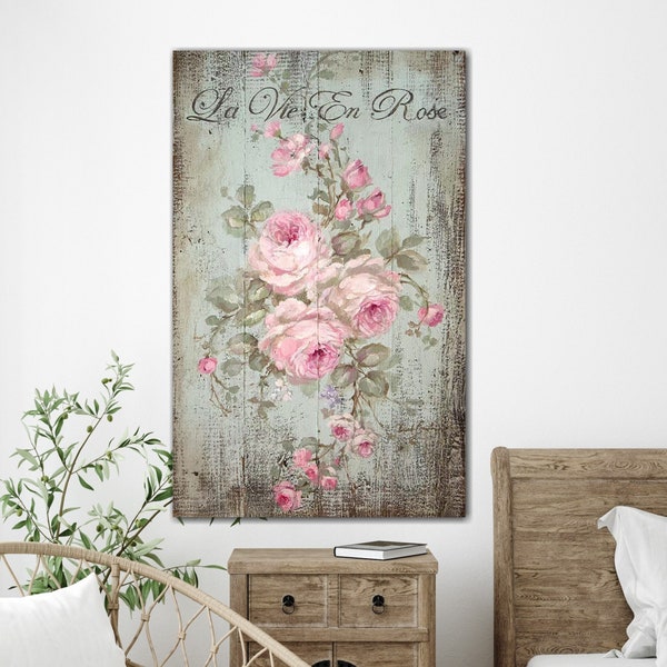 Shabby Chic Romantic Roses La Vie En Rose Canvas  Giclee Print