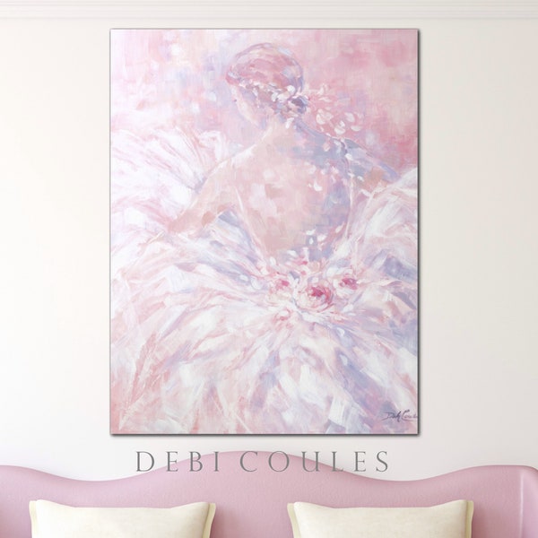 Pink Ballerina Dreamer Shabby Chic  Painting Canvas Giclee Print by Debi Coules