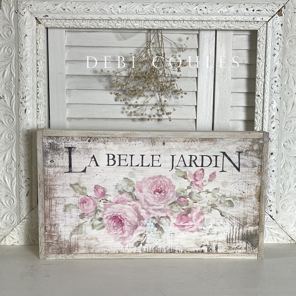 Shabby French Cottage Chic La Belle Jardin "The Beautiful Garden" Framed Rustic Wall Art by Debi Coules