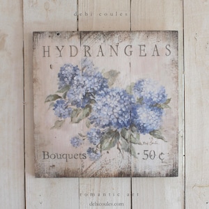 Blue Hydrangeas Wood Print Shabby Chic Floral Wall Art Sign By Debi Coules