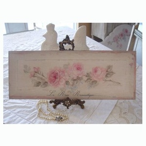Shabby Chic French Romantic Pink Rose Sign French Floral Wall Art Sign