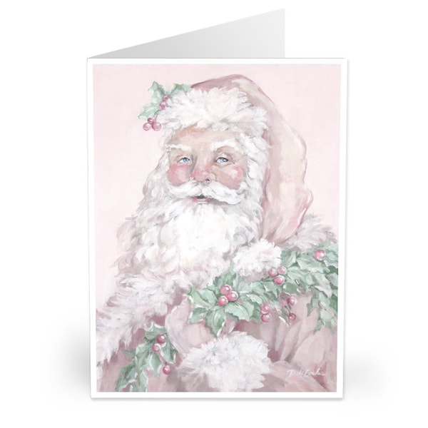 Shabby Chic Pink Santa Greeting Cards Heavy Stock Original Debi Coules Art Set of 5