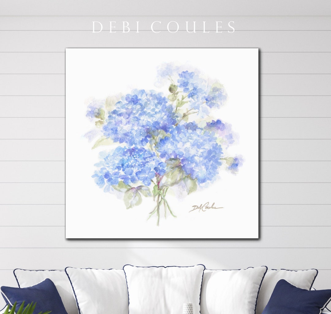 Blue Hydrangea Canvas Print: Shabby Chic Cottage Floral Wall Art by ...