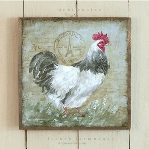 Shabby Chic French Rooster Barnwood Framed Paris Postmark Print Farmhouse Animal Wall Art by Debi Coules