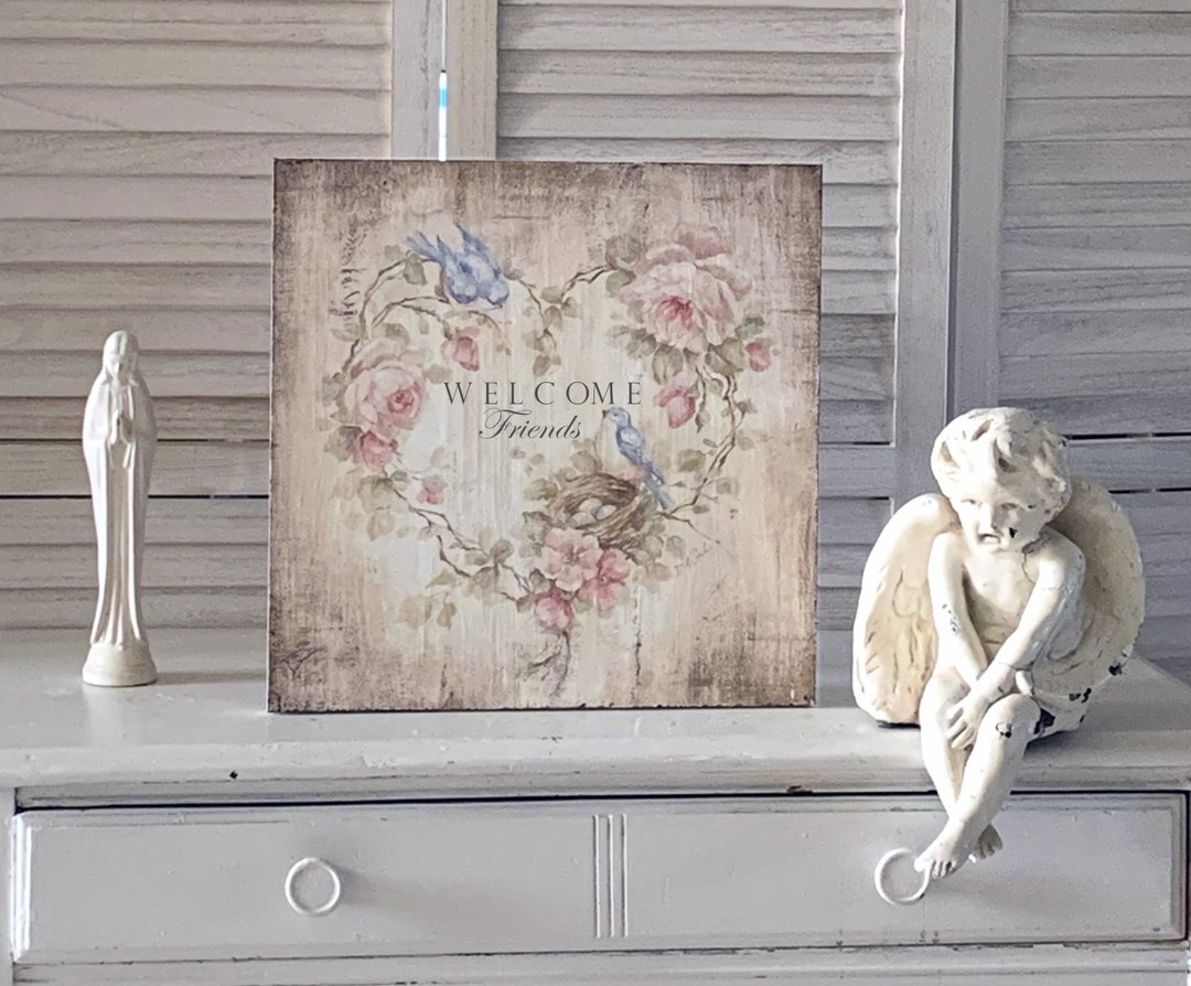 Personalized Shabby Chic Wood Sign: Bluebirds & Roses Floral Wall Art ...