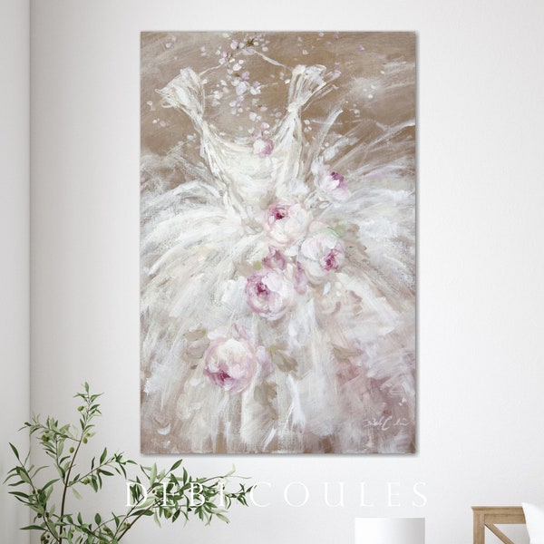 Shabby Chic Tutu In White With Roses Romantic Canvas Print by Debi Coules