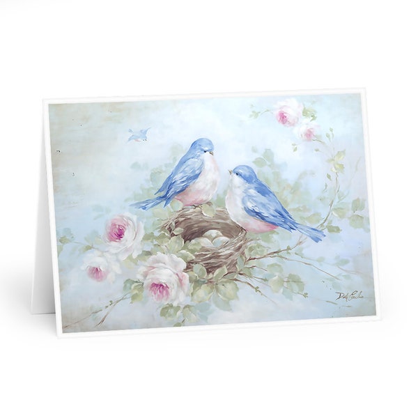 Shabby Chic Bluebird Spring Notecards Heavy Stock Original Debi Coules Art Set of 5