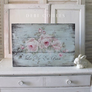 French Saying Roses Sign Pink La Ve En Rose Vintage Style by Debi Coules