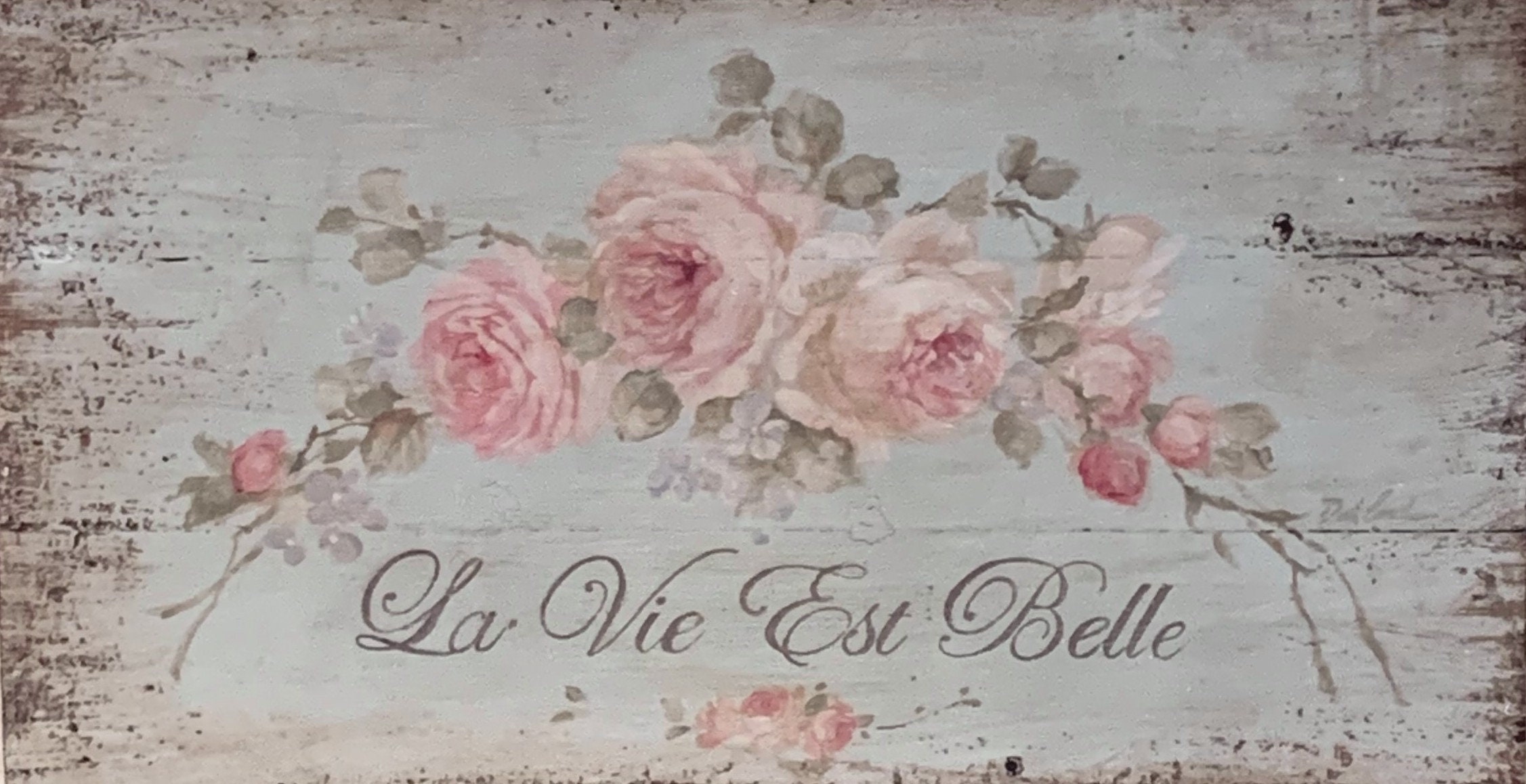 French Cottage Pink Roses Wood Sign: Shabby Chic Wall Décor by Debi ...