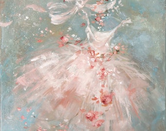 Shabby Chic Floral Print: Pink Roses Ballet Tutu Wall Decor by Debi Coules