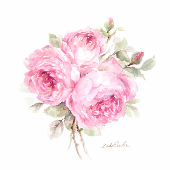 Shabby Chic Pink English Art Watercolor Print - Etsy
