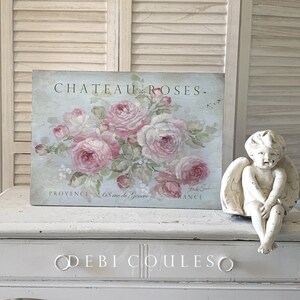 Shabby Chic französisches Chateau de Roses rosa Rosen-Schild-Holz-Wand-Dekor-Kunst durch Debi Coules