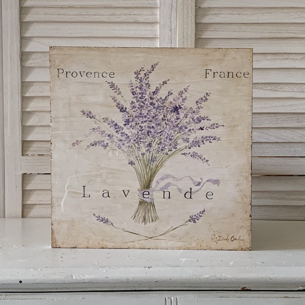 Shabby Chic French Lavende Wood Sign Lavender Art Print Rustic Wall Art by Debi Coules