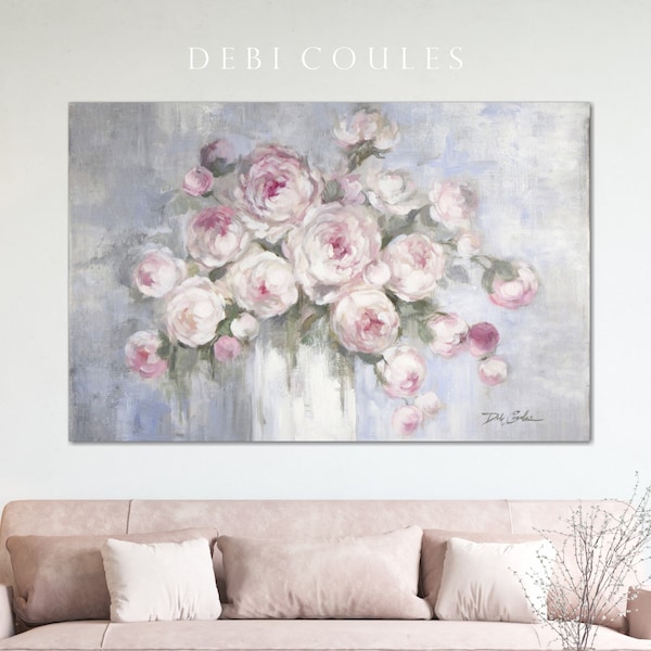 Shabby Chic Romantic Peonies in White Vase Canvas Giclee Print by Debi Coules