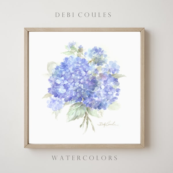 Blue Hydrangeas Watercolor Giclee Wall Art Print by Debi Coules