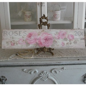 Shabby Chic Pink Roses 20 Cents Floral Wall Art Sign by Debi Coules