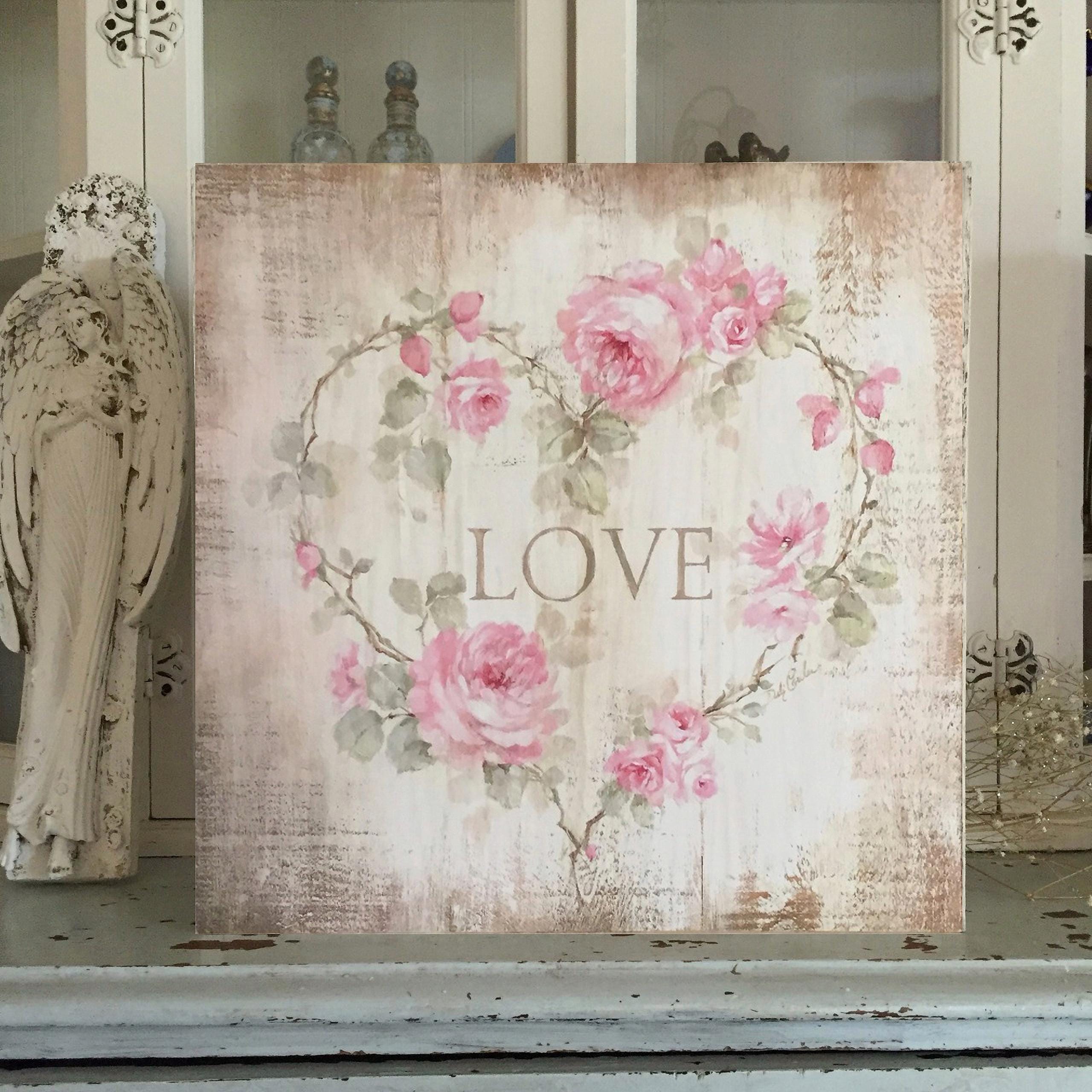 Pink Roses Wooden "love" Sign | Shabby Chic Wall Art by Debi Coules - Etsy