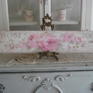 Shabby Chic Pink Roses 20 Cents Floral Wall Art Sign by Debi Coules
