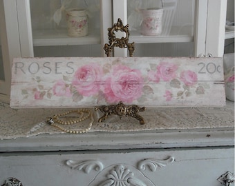 Shabby Chic Pink Roses 20 Cents Floral Wall Art Sign by Debi Coules