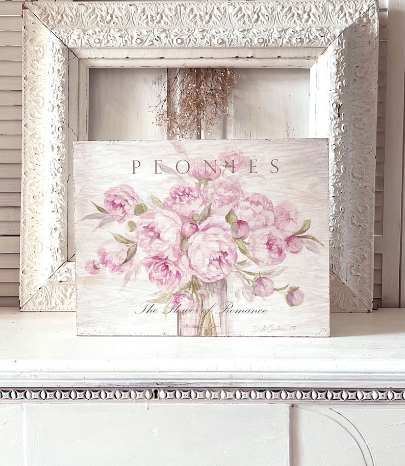 Cottage Core Pink Peonies Large Wood Sign Romantic Art by Debi Coules ...