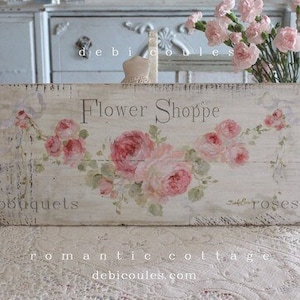 Shabby Chic Flower Shop Sign Pink Roses Flower Wall Art by Debi Coules