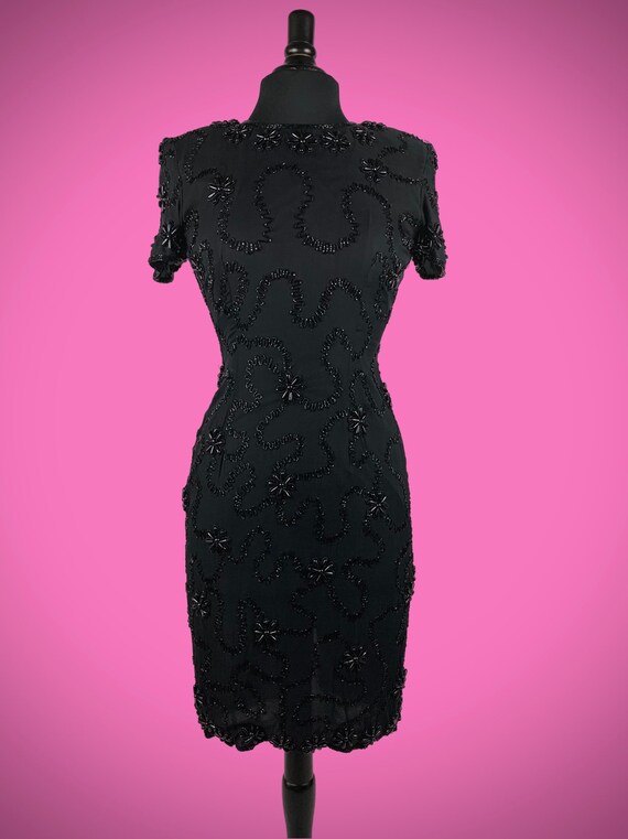 Vintage 1980s Black Beaded Gown