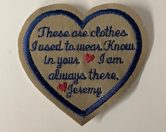 MEMORY PILLOW PATCH - 4&quot;x4&quot; Memory Bear Patch, Memory Shirt Pillow, Sew-Iron On, Small Heart Shaped Patch, These are Clothes, Memorial Patch
