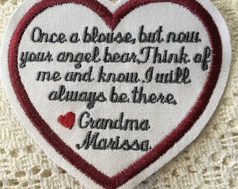 Memory Patch: Heart Keepsake, Sew-On Pillow Patch, Personalized